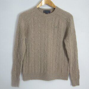 Brooks Brothers Mens M Beige 100% Lambswool Cable Knit  LS Crew Neck Sweater